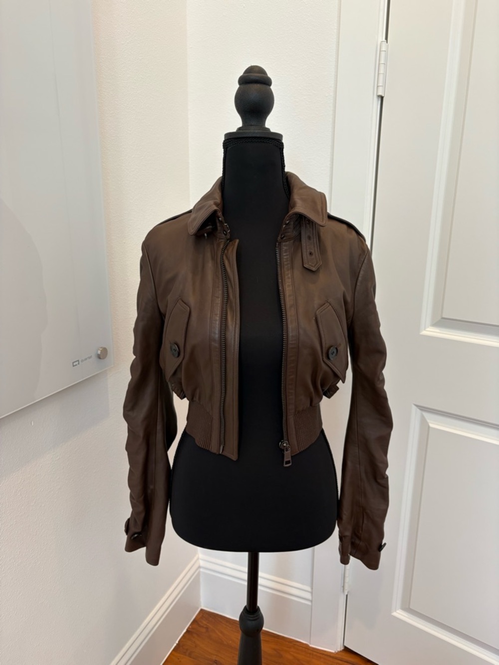 Burberry Women’s Brown Cropped Leather Jacket (100% Lamb Leather)